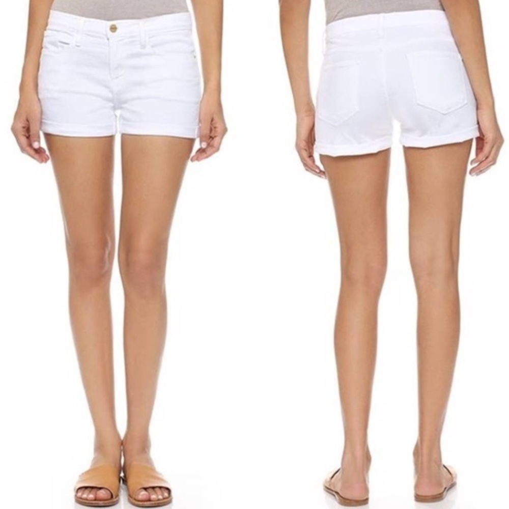 FRAME Le Cutoff White Denim Shorts